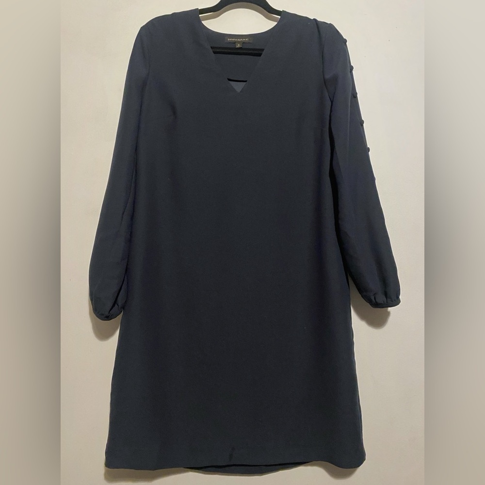 Banana Republic Navy Button Sleeve Long Sleeve Sheath Dress